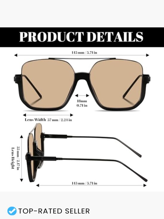 Retro Oversized Aviator Sunglasses Square Double Bridge UV400 Protection 2pack main image 5